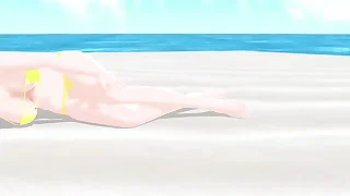 【Emma】 Blonde anime girl tried on micro bikinis on the beach&period;